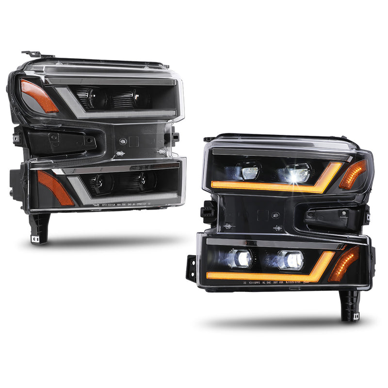 Winjet Halogen/LED Sequential Headlights, Matte Black / Clear Lens (2019-2021 Silverado 1500 / 2022 Silverado 1500 LTD) for 2019-2022 Chevrolet Silverado 1500 (5.3L V8, 6.2L V8, 2.7L Turbo I4)