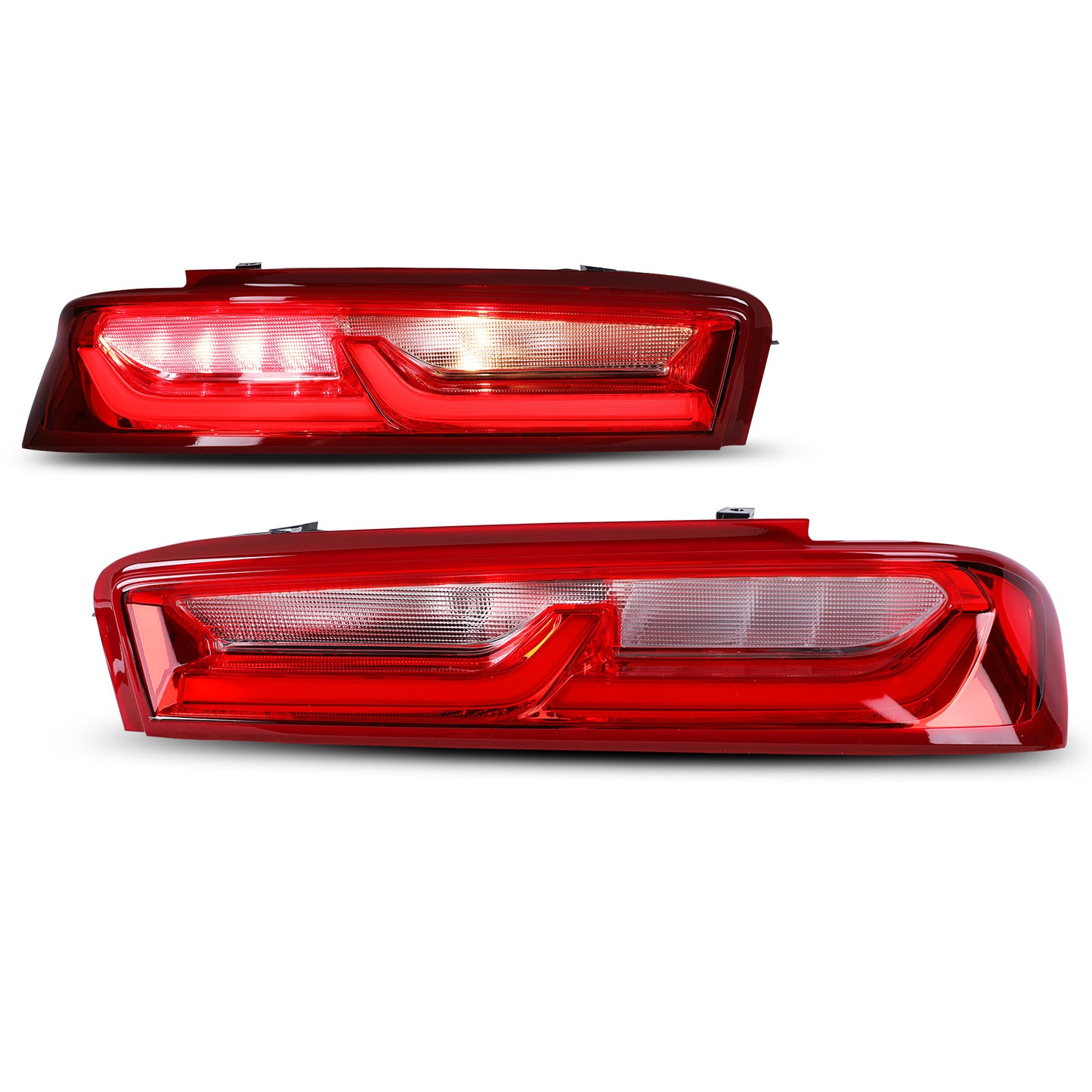 For 2016-2018 Chevy Camaro w/ factory Halogen Type and  LED Running Light Type LED Taillights - Chrome / Red Lens