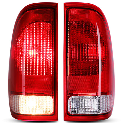 For 1997-2003 Ford F-150 and 1999-2007 Ford F-250/ F-350/ F-450/ F-550 Super Duty OEM Tail Lights - Chrome / Red Lens