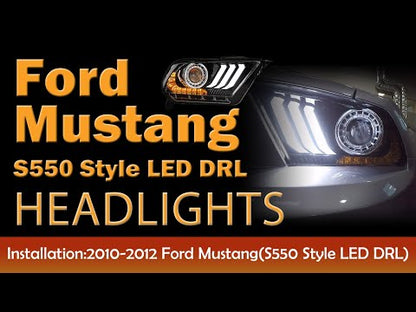 Faro proyector DRL para Ford Mustang 2010-2012 con señal de giro secuencial, negro/transparente