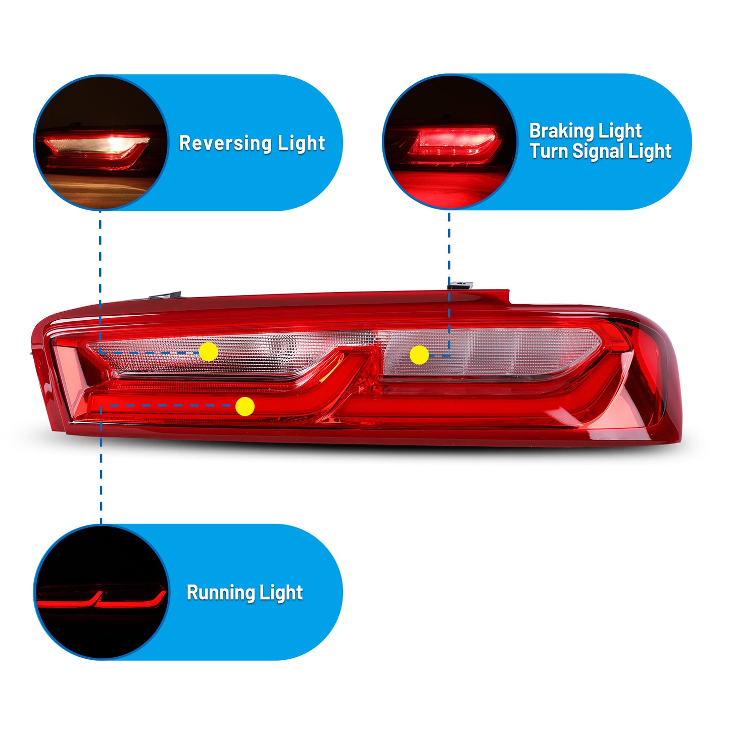 For 2016-2018 Chevy Camaro w/ factory Halogen Type and  LED Running Light Type LED Taillights - Chrome / Red Lens