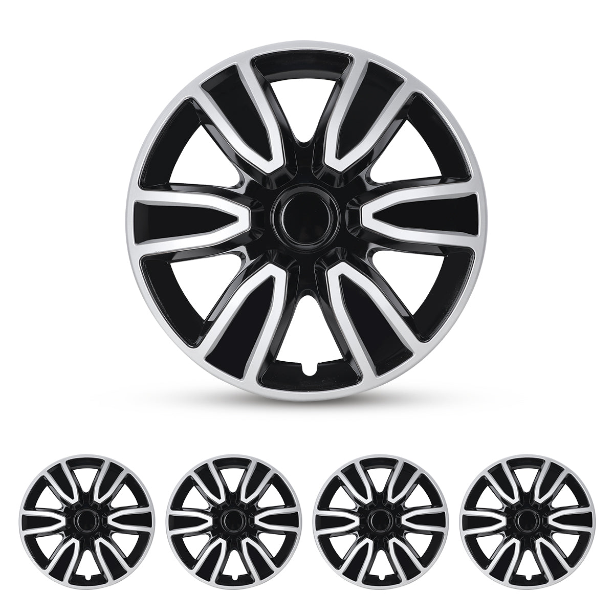 silver and black hubcaps