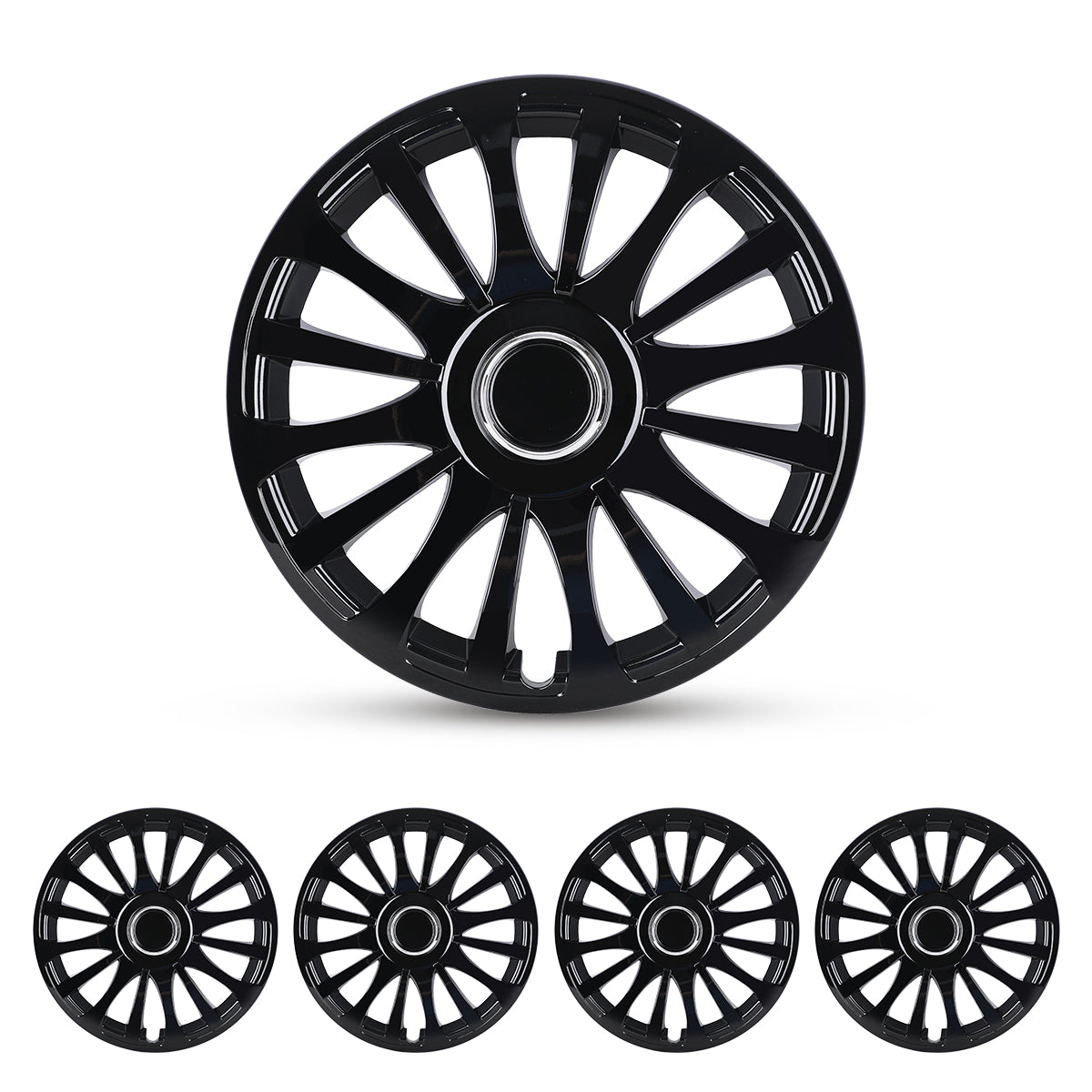 WINJET 15 inch Hubcaps Wheel Covers 5081 - Black Lacquer