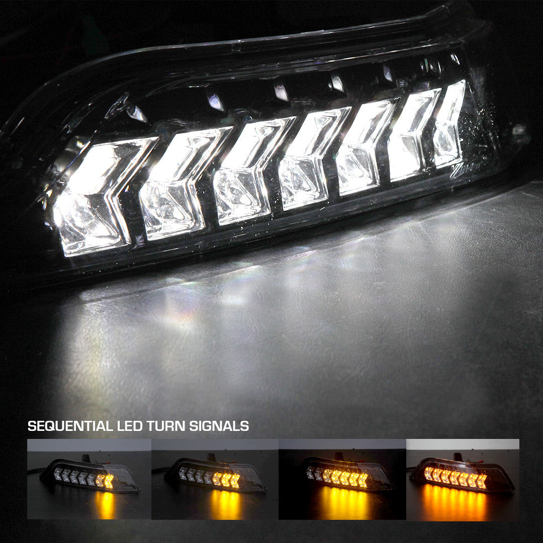 2015-2017 FORD MUSTANG LED SEQUENTIAL TURN SIGNAL/PARKING LIGHTS WITH SWITCHBACK - (BLACK / CLEAR)