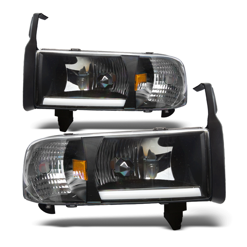 1994-2002 DODGE RAM 3500 LED BAR HEAD LIGHTS- (WITHOUT SPORT PACKAGE) - (BLACK / CLEAR)